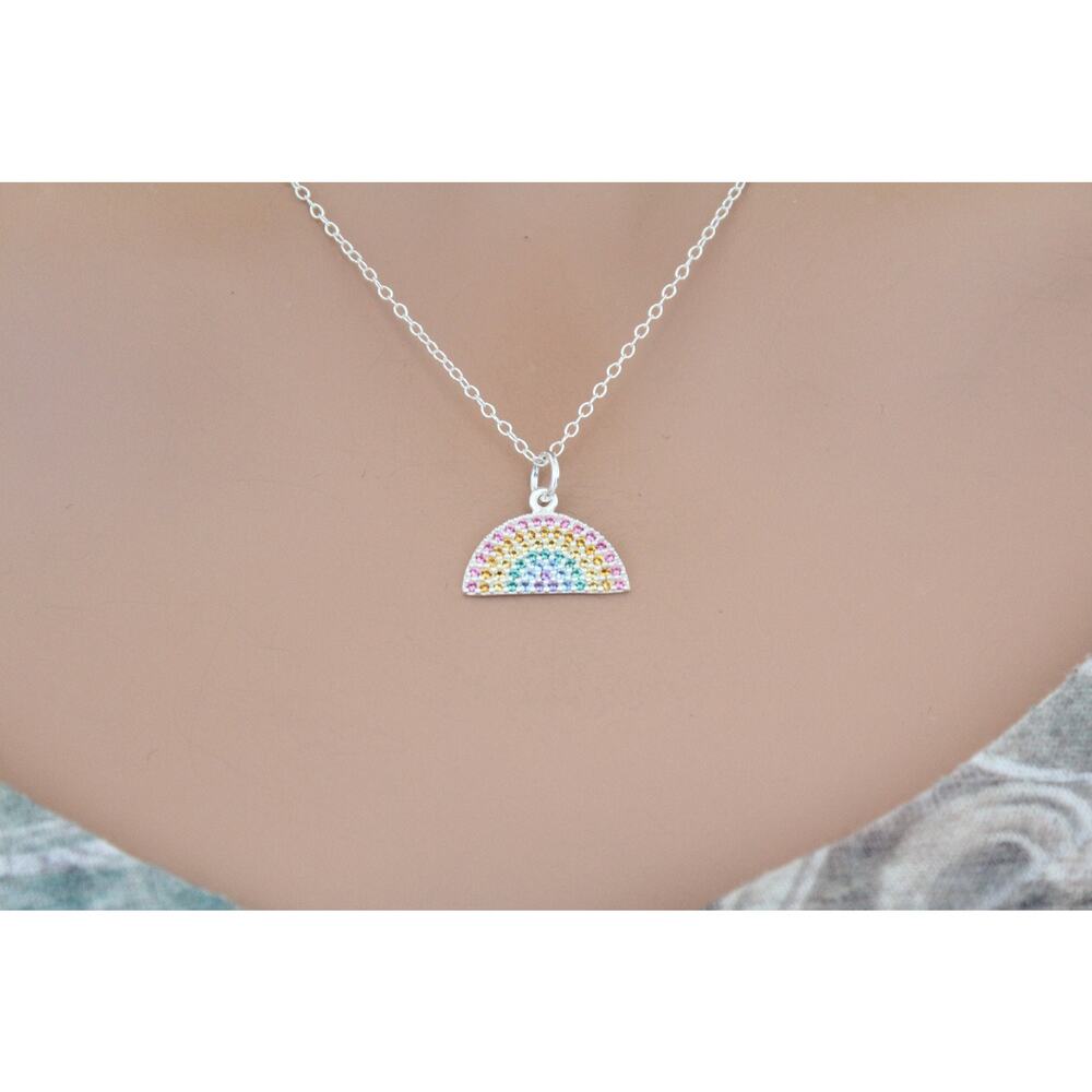 Sterling Silver Rainbow Charm with Nano Gem Crystals Necklace